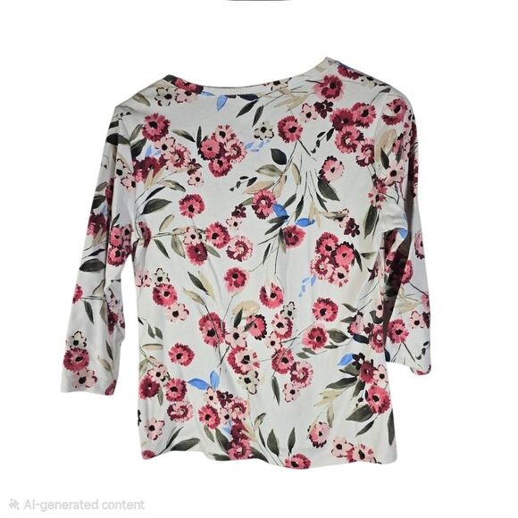 Karen Scott Floral Pink, Red, and Cream Shirt - Picture 2 of 6